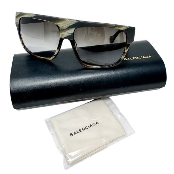 Balenciaga Inlaid Stripe Wood Grain Square Shield Sunglasses BA56-61B w/ case - Picture 2 of 9